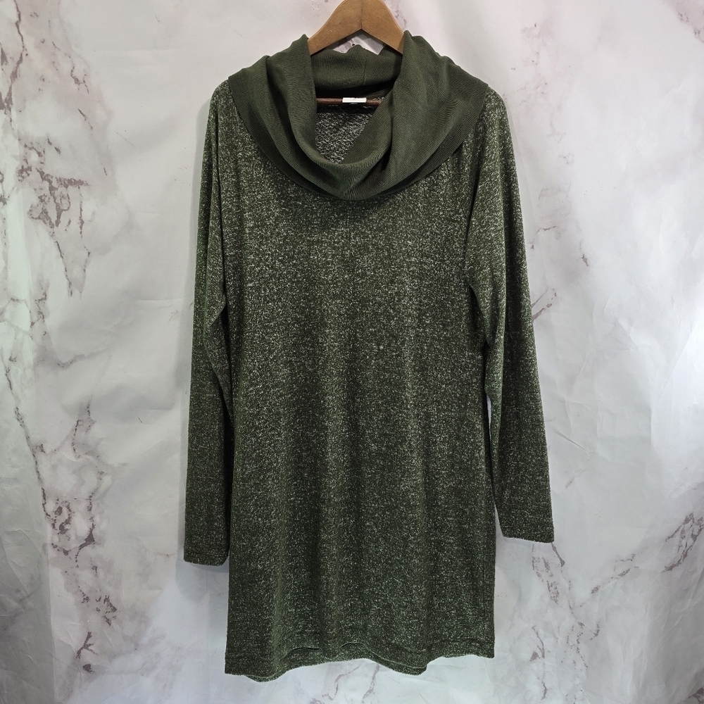 Cabi Dress Womens Medium Green Cowl Sweatshirt Solace Long Sleeve Heathered 4016